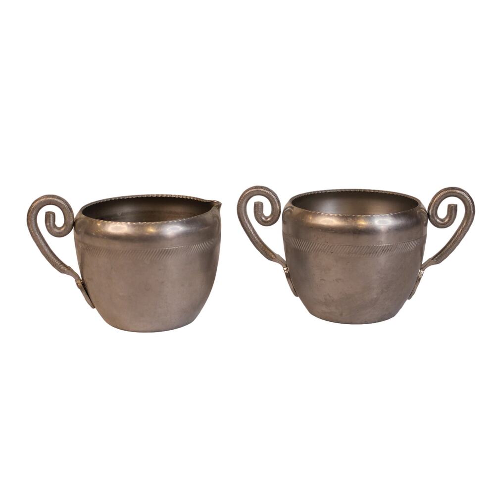 Vintage Mid Century Modern Aluminum Metal Creamer and Sugar Bowl Set